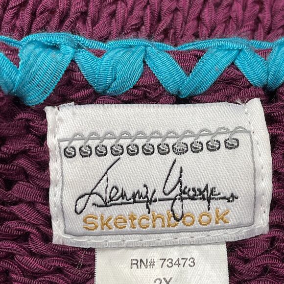 Jennifer Jenny George Sketchbook Ribbon Sweater Size 2X Red Orange Purple Blue - Picture 10 of 10
